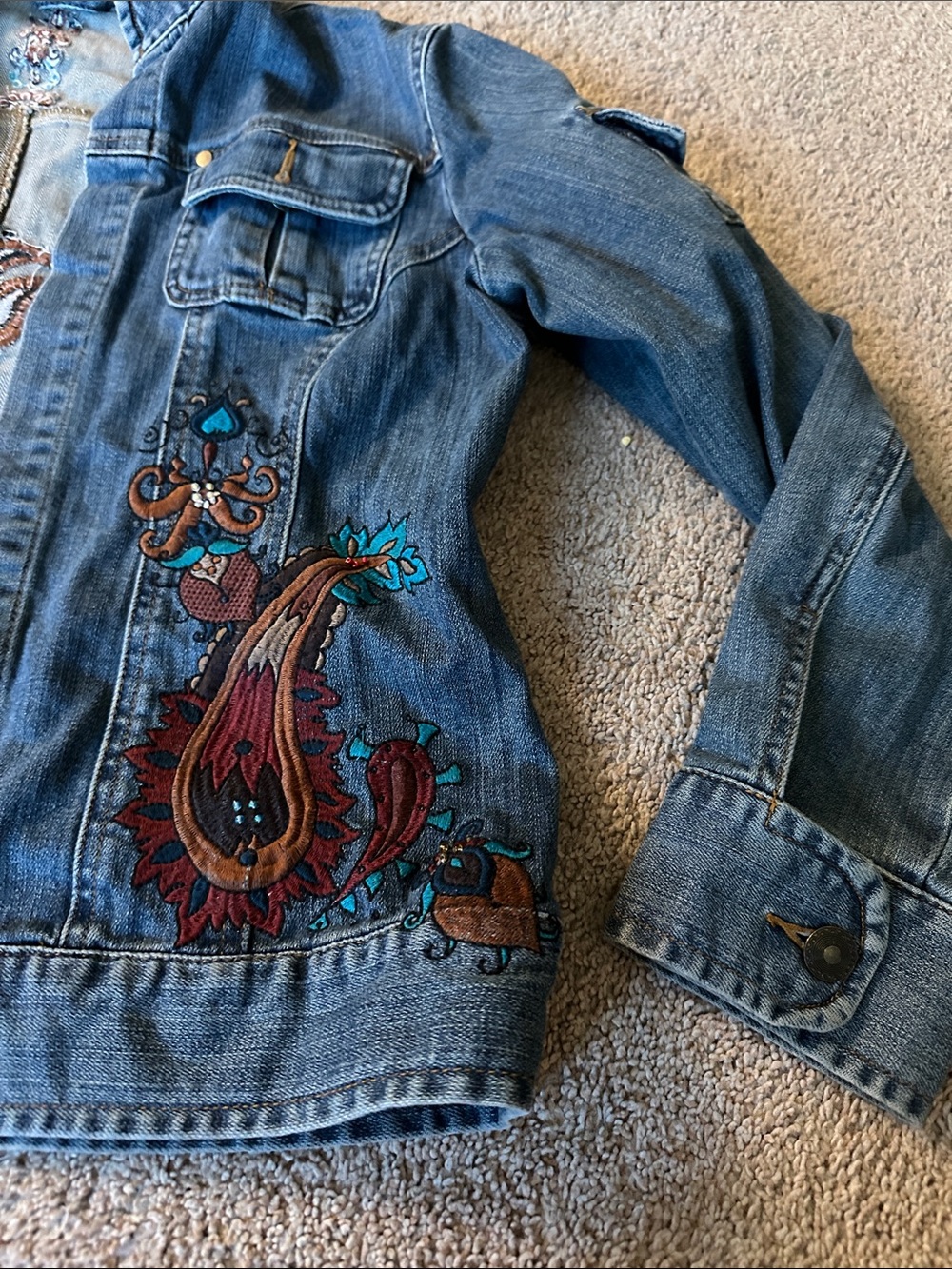 Embroidered Denim Jacket - Blue - Picture 4 of 10